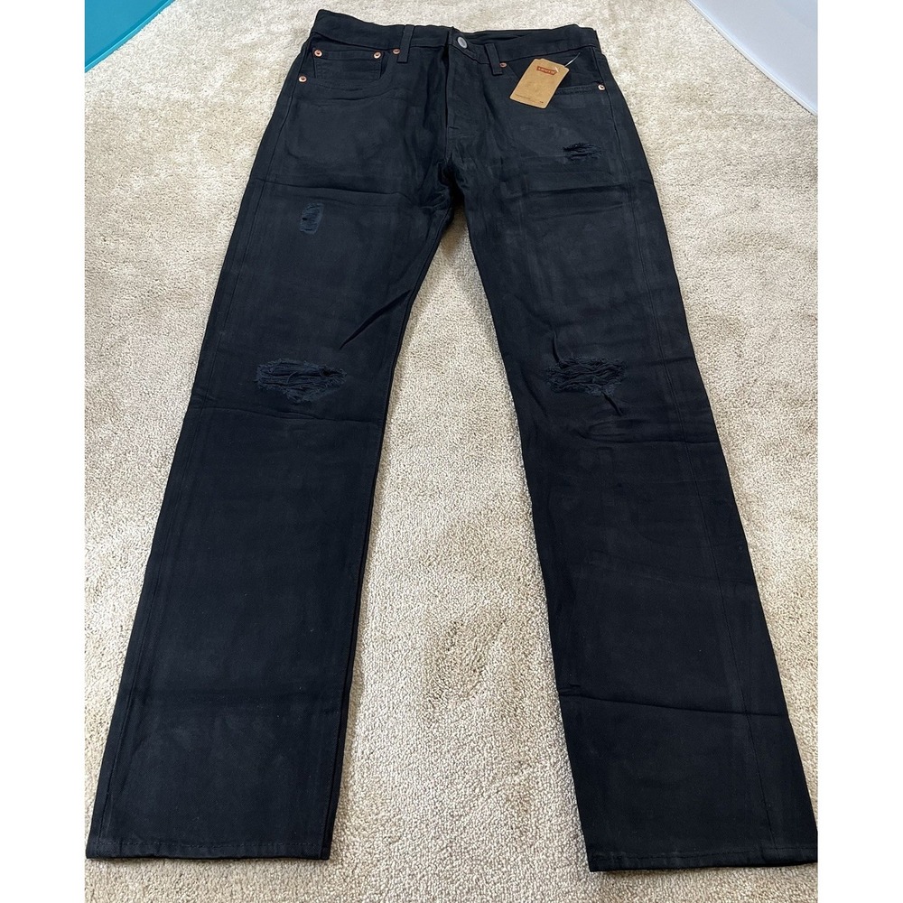 levis 501 premium mens jeans 31x32 True Fit 32x32 Distressed Black 100% Cotton